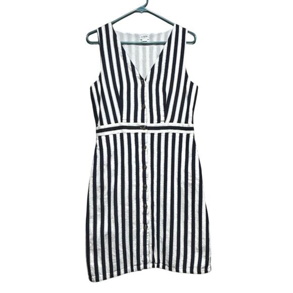 J.Crew Dresses & Skirts - J.Crew Navy White Striped Sheath Dress Size 8 Cotton Linen Sleeveless Career